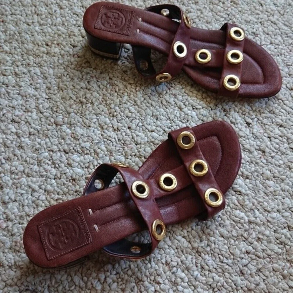 Tory Burch Leather Kathryn Grommet Sandals in brown size 7.5